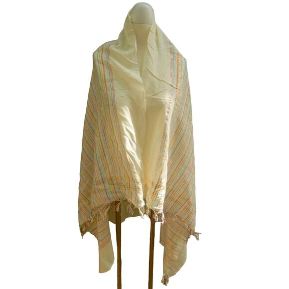 Vintage Extra Large Rectangular Cream and Metallic Striped Scarf - Picture 2 of 5